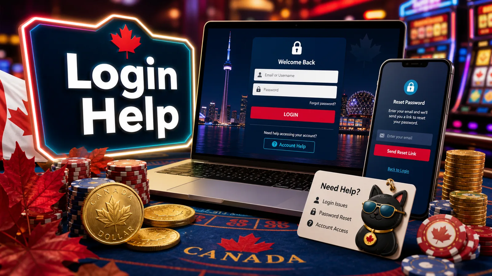 Secure login screen with cat-themed casino card