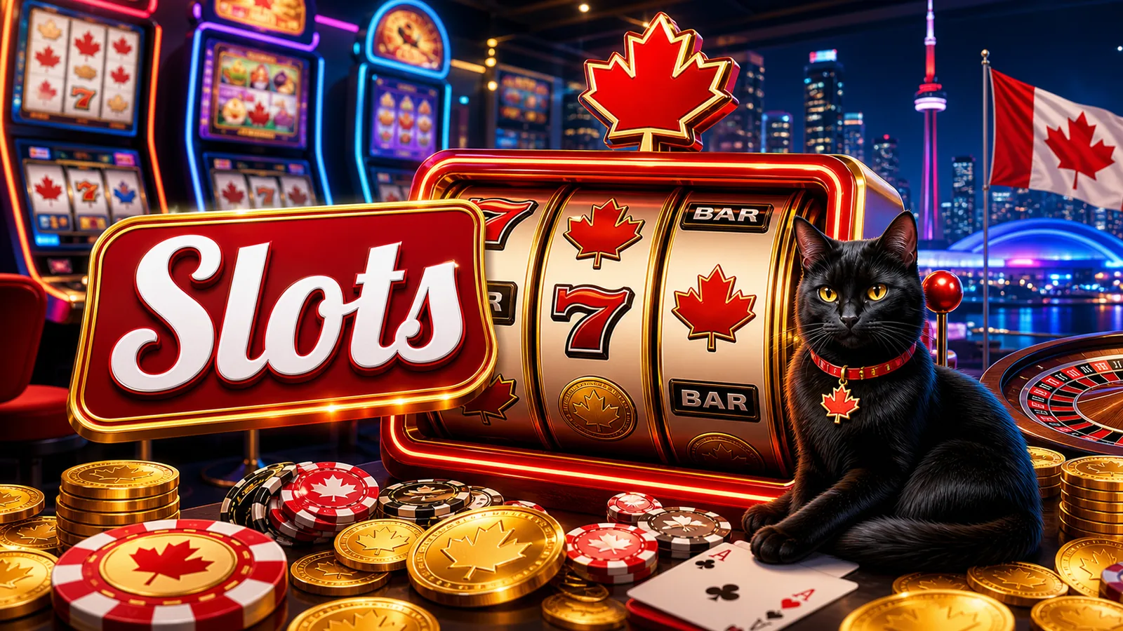 Slot wall with cool-cat theme and CAD chips