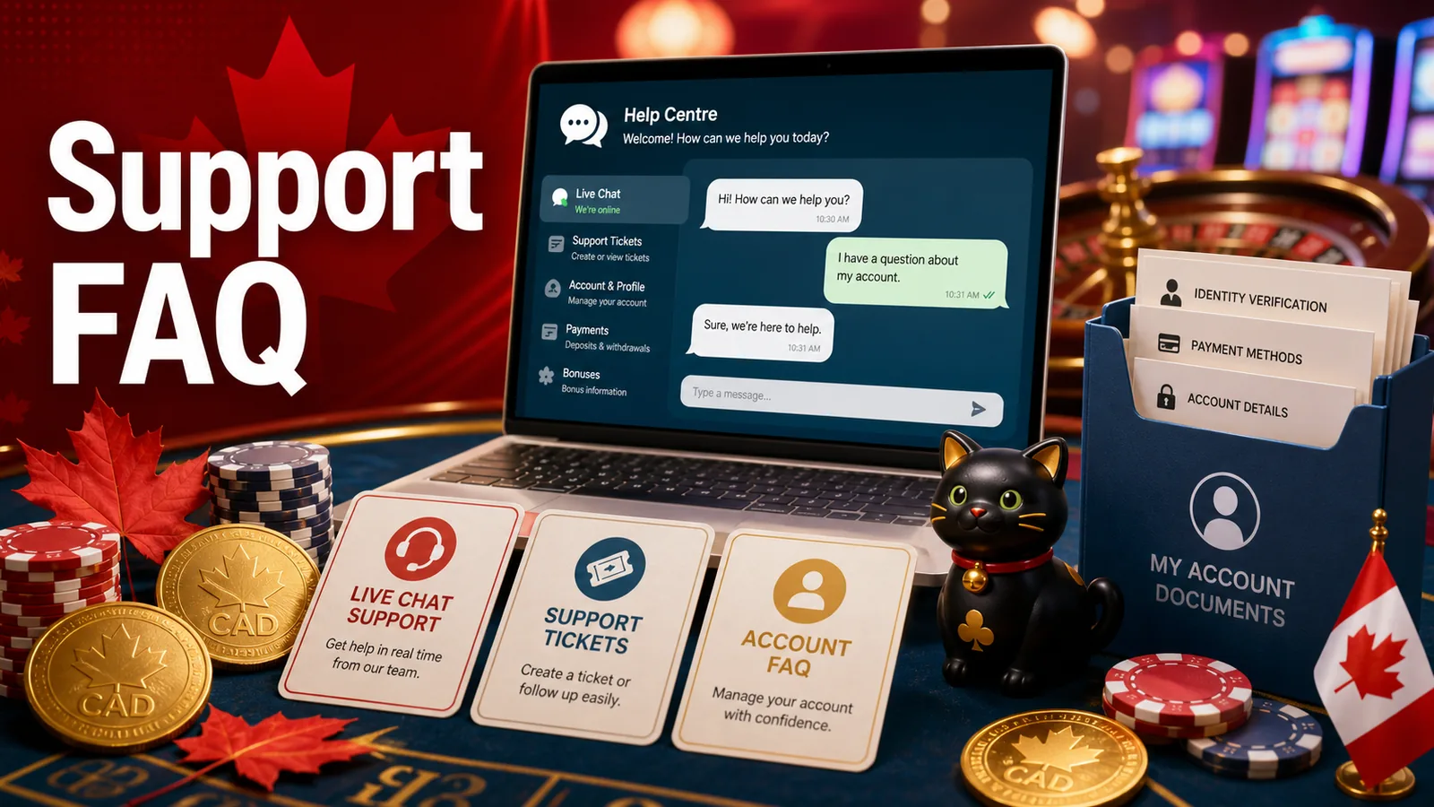 Helpdesk/chat scene with withdrawal documents